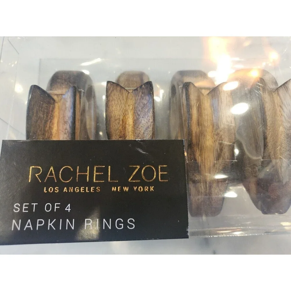 Rachel Zoe Easter Bunny Rabbit Wood Napkin Rings Set of 4 Holiday Table Decor